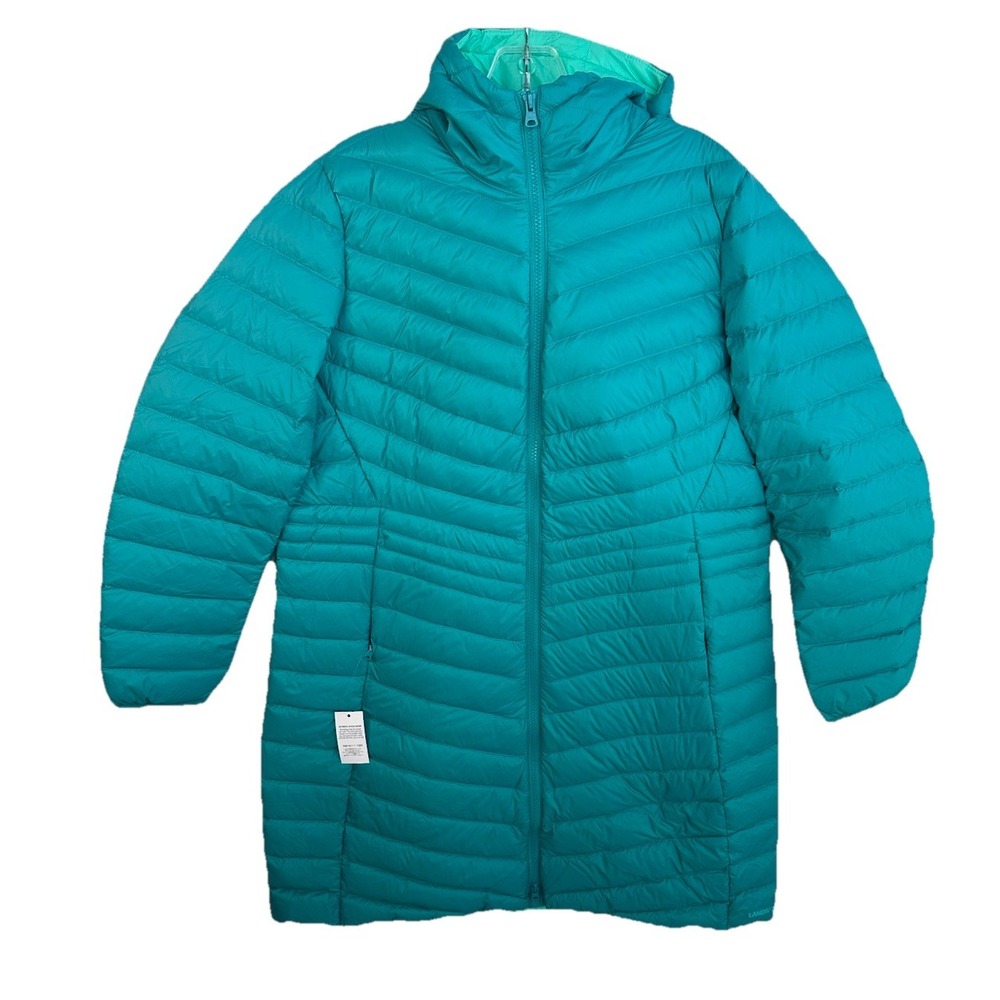 Lands' End Teal Hooded Long Puffer Coat